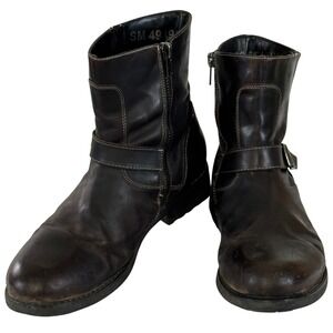 Mens Leather Engineer Biker Harness Boots 13 Steve Madden Style Side Zip Brown